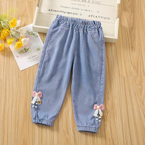 Jeans for Toddler Kids Straight Leg Embroidered Denim Pants Elastic Waist Trousers Casual Y2kStreetwear with Pockets2
