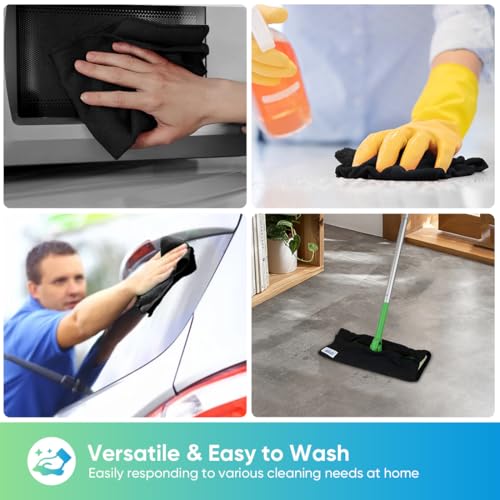 Image of HOMEXCEL Black Microfiber Cleaning Cloth, 24 Pack Cleaning Towels for Kitchen, Lint Free, Scratch-Free, Highly Absorbent, and Reusable Cleaning Rags for House, Window and Glass, Cars, 11.5 X11.5 inch