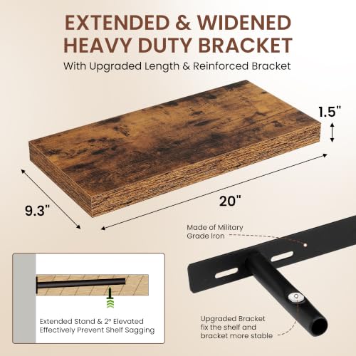 Image of Dreamland 20 Inches Floating Shelves for Wall,9.3 inch Deep Long Floating Shelves Set of 2,Large Display & Storage Shelf,Wall Shelf for Bathroom Bedroom Living Room Kitchen Office,Rustic Brown