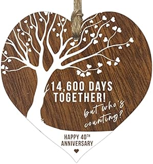 Stuff4 40th Wedding Anniversary Wooden Heart Plaque, Dark Wood Sign Keepsake, Celebrate Ruby Anniversary Wife Husband Boyfreind Girlfriend Mum or Dad, Plaque with Quotes Gifts from the Kids