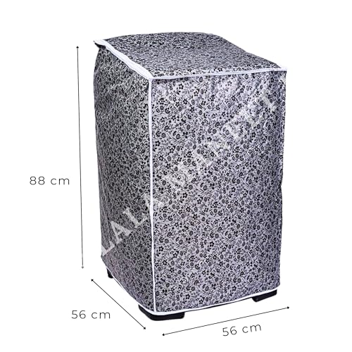 Image of Top Load Washing Machine Cover Pvc Suitable For - Lg-6Kg, 6.2Kg, 6.5Kg, 7Kg and7.5Kg | Black & Grey - Size: 56X56X88Cm