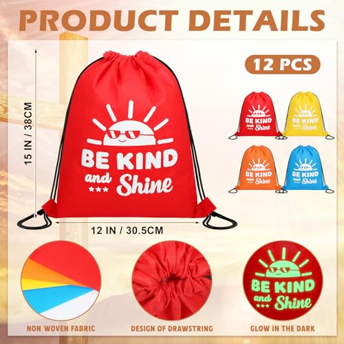 Image of 12 Pcs Be Kind and Shine Drawstring Backpacks Bulk 12 x 15 Inch