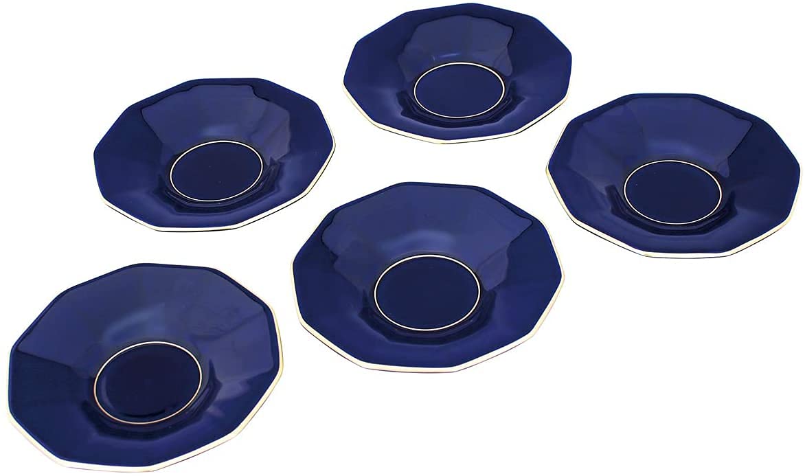 Amazon.co.jp: 香蘭社 茶托セット 5枚 ルリ色 十角形 有田焼 日本製