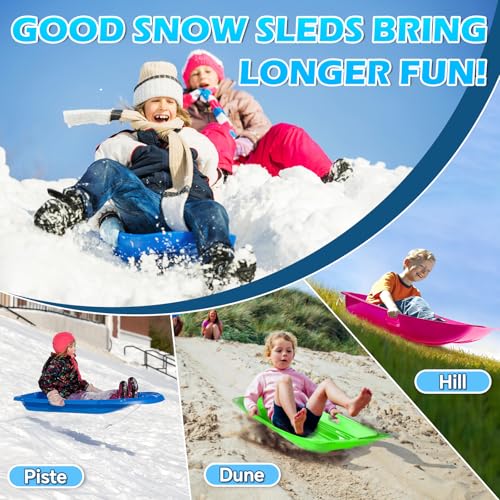 Snow Sled, Sleds for Kids and Adult - 35\" Downhill Sprinter Heavy Duty Toboggan Sled for 1-2 Rider with 2 Handles and Pull Ropes, Ultimate Snow Fun for Kids Outdoor Winter Sledding Gift