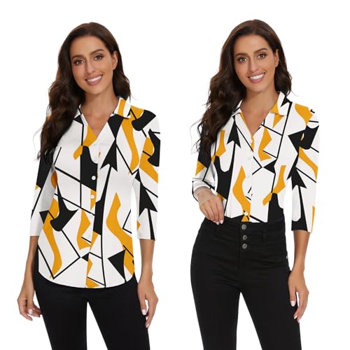 Image of Soneven Womens Golf Polo Shirts 3 /4 Long Sleeve V Neck Button Down Shirts Business Causal Work Blouses Tops