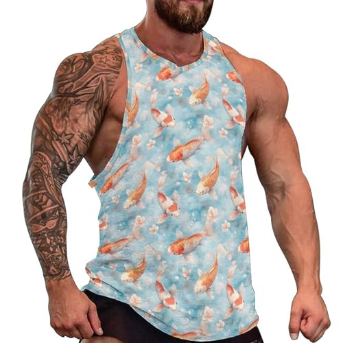 Vosery Camiseta sin mangas para hombre de verano, con estampado de peces dorados, ajustada, para entrenamiento, gimnasio, correr, sin mangas, estilo-39, Large