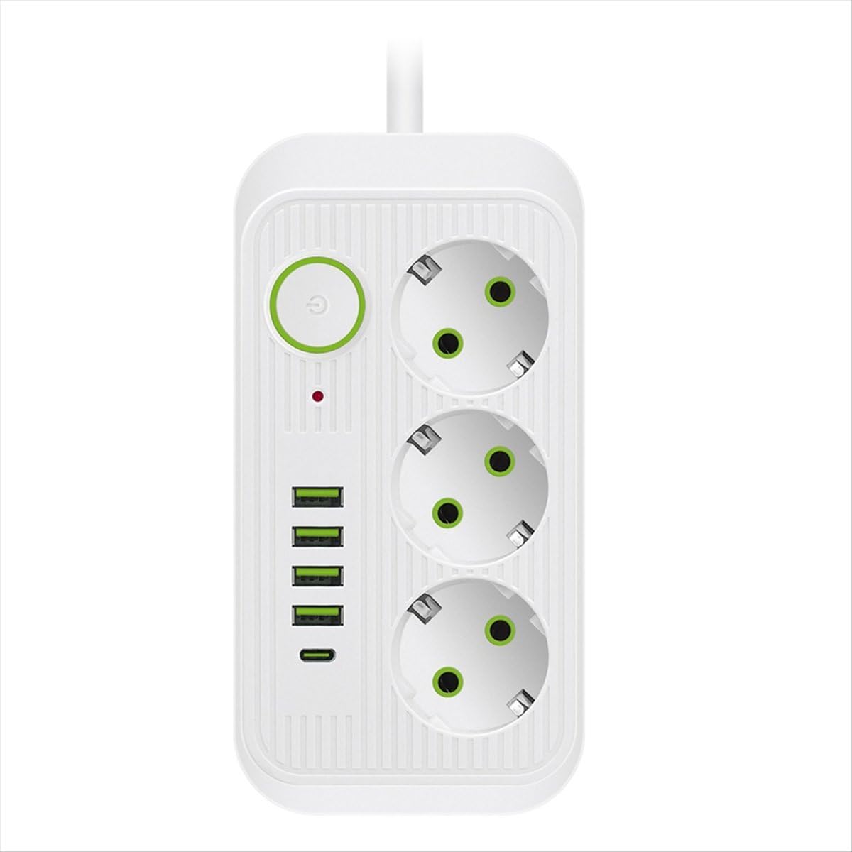 BPQiang White 2M EU Plug Multi-Standard Socket Extension Cord Power Strip with USB Type-C Fast Charging Network Filter Adapter