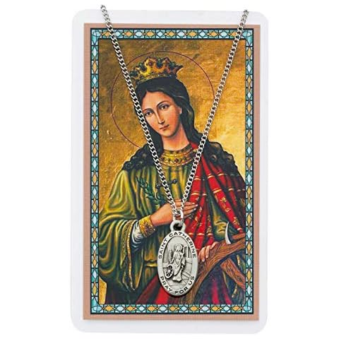 Oval St. Catherine of Alexandria Medal with Prayer Card Cover