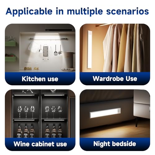 Image of Under Cabinet Lights,74 LED Rechargeable Battery Operated Motion Sensor Light Indoor, 2 Pack Under Cabinet Lighting Closet Lights,Suitable for Kitchen, Wardrobe, Stairs (White Light, 15.7inch)