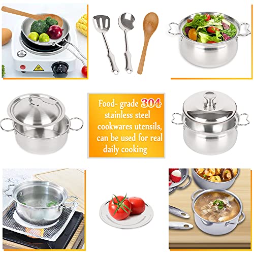 Rupnoflbui Pretend Play Kitchen Cooking Toys With Stainless Steel Cookware Play Pots And Pans Set，Cooking Utensils Kitchen Play Accessories Toys Cooking Pots For Toddlers Boys Girls Gift For Kids #TOP2