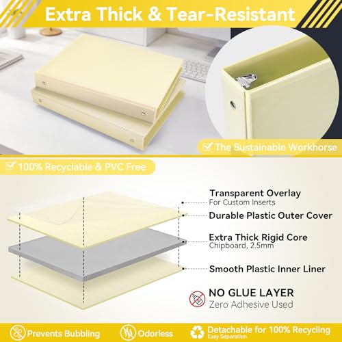 Image of SUIN 1 Inch 3 Ring Binder, Clear 1'' View Presentation Binders with 2 Pockets, Fits 8.5 x 11 Letter Size, Durable Polypropylene, Non-Stick & PVC-Free for School, Office & Home (Brushed Yellow)