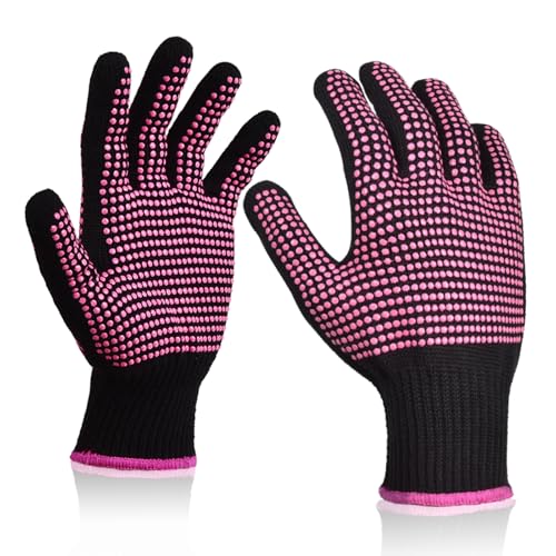 sopito 2pcs heat resistant gloves with silicone bumps professional heat protection gloves for hair styling mitts for curling iron wand flat iron sublimation rose red