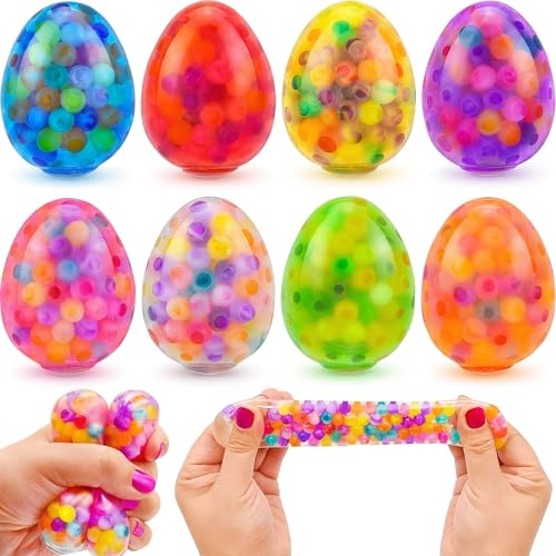 Howzcci 8 Pack Easter Eggs Stress Balls Squishy Squeeze Balls, Easter Egg Hunt Easter Basket Stuffers Party Favors Gifts