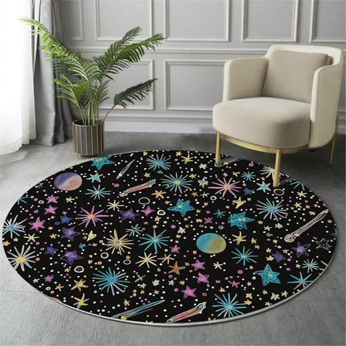 Tapis rond lavable en machine antidérapant style espace salon 80cm - 3