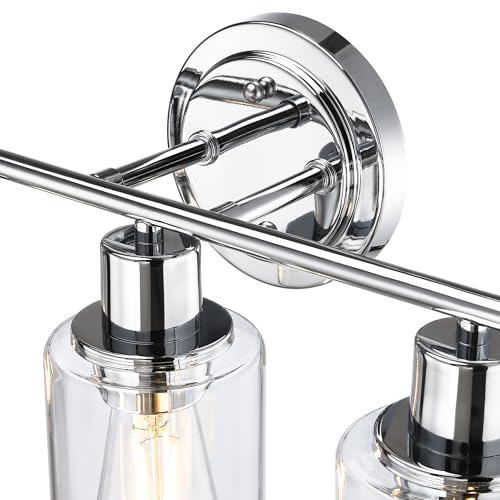 Image of 3-Light Chrome Bathroom Light Fixtures Over Mirror,Chrome Vanity Lights for Cabinet, 3 Bulb Bathroom Wall Sconce Light Fixture for Sink