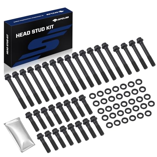 SPELAB Head Stud Replacement Kit Compatible with Chevy 1955-2000 Small Block Gen I 4.3L 4.4L 4.6L 4.9L 5.0L 5.4L 5.7L 6.6L, Cylinder Head Bolt Assembly Kit &amp; Assembly Lubricant