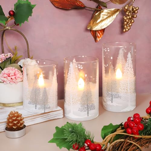 Image of Flameless Candles Snowflake Trees Night Light Set, 3 Count, Winter Holiday Decor Christmas Candles for Living Room, Bedroom and More