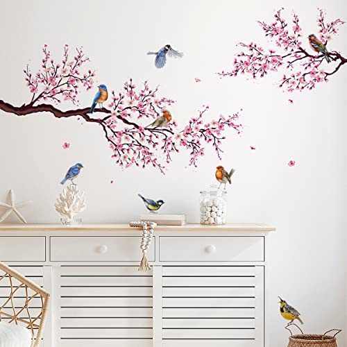 Runtoo Cherry Blossom Wall Art Decals Bird Branch Floral Wall Stickers for Living Room Girls Bedroom Nursery Wall Decor - Image 3