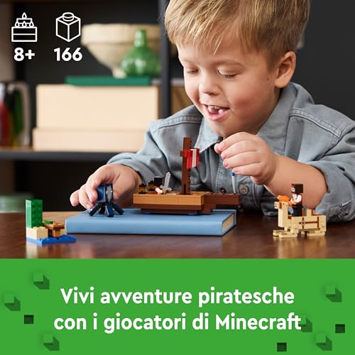 Minecraft The Pirate Ship Voyage - Boat Toy with 2 Pirates & 2 Animal Figures, plus Accessories incl. a Sword & Map - Gamer Gift for 8+ Year Old Boys and Girls 21259 - Lego - Immagine 1