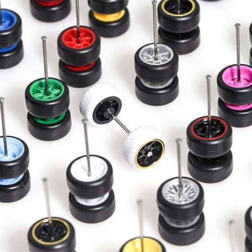 BrickBounty 1/64 Wheels & Tires for Model Cars (10 Sets Packaging), Random Color Rims Tires Set for 1/64 Scale Toy Cars