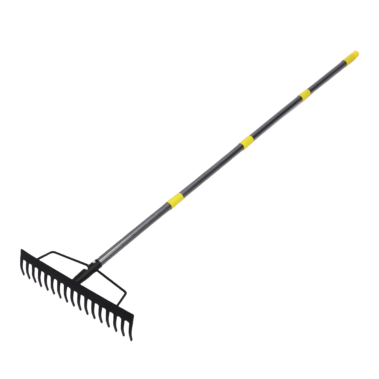 Rastrello da Giardino Multifunzionale in Metallo a 16 Denti con Rivestimento Antiruggine, Facile Montaggio per la Rimozione delle Foglie e il Livellamento del Terreno