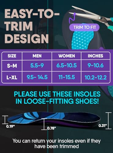 Image of CRUVHEAL Anti Fatigue Work Orthotic Boot Insoles for Men Women (S-M, Blue)
