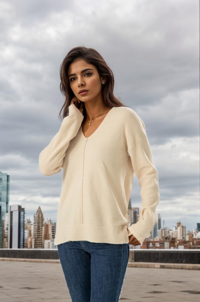 Simple&Opulence Women’s V Neck Sweaters Long Sleeve Ribbed Soft Knit Pullover Cozy Lightweight Casual Tops - Image 2