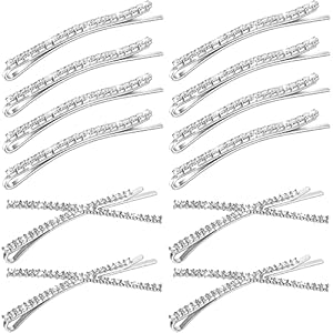 12 Pieces Rhinestone Bobby Pins Decorative Fancy Crystal Hair Clips Shiny Metal X Shaped Barrettes Bling Diamond Wedding Bridal Shower Hair Accessories for Women Ladies Girls (Silver)