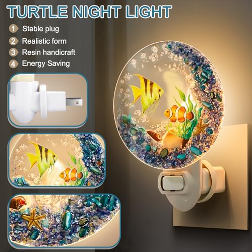 Image of Hortsun Plug in Seashell Night Light Ocean Sea Animal Decorative Night Light Plug in Beach Lamps Vintage Ocean Lamps for Adult for Home Bedroom Living Room Bathroom Wall(Tropical Fish)