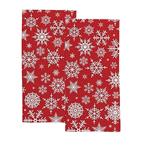 Vantaso Christmas Red Bath Hand Towels Set of 2 Winter Snowflake,Soft Absorbent Washcloths Towel for Bathroom Kitchen Hotel Gym Spa Cover