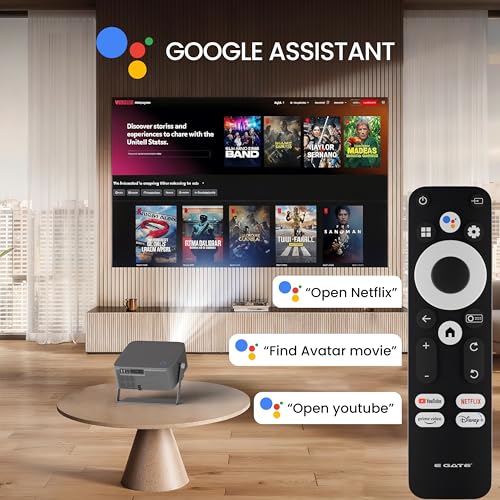 Image of E Gate Zen 12X | Official Google TV & Netflix Inside | 100% Dust Proof | Brightest 1200 ISO | Native 1080p Projector 4K Ultra HD | Auto Keystone & Focus | ScreenFree | Dolby Audio-20W Speaker, EGATE