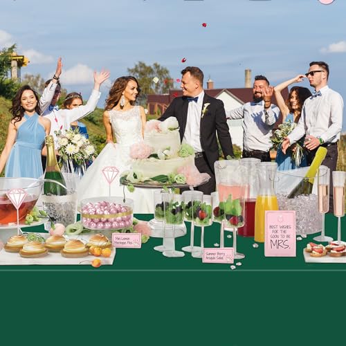 Image of WNINK 4 Pack Dark Green Plastic Tablecloth Disposable Table Covers 54 inch x 108 inch Table Cloths for Bridal Shower Engagement Wedding Birthday Picnic Plastic Table Cloths for Parties