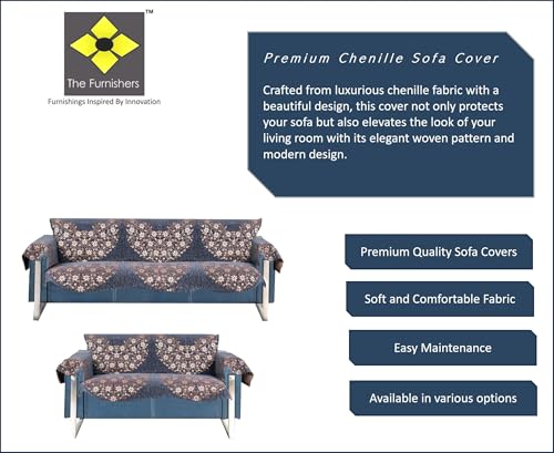 Image of Premium Chenille Woven Anti-Slip 3 Seater + 2 Seater Sofa Cover with Arm Rest | L-Shape Sofa Seat Protector for Living Room | Durable & Stylish Slipcover - Grey Phoolkari