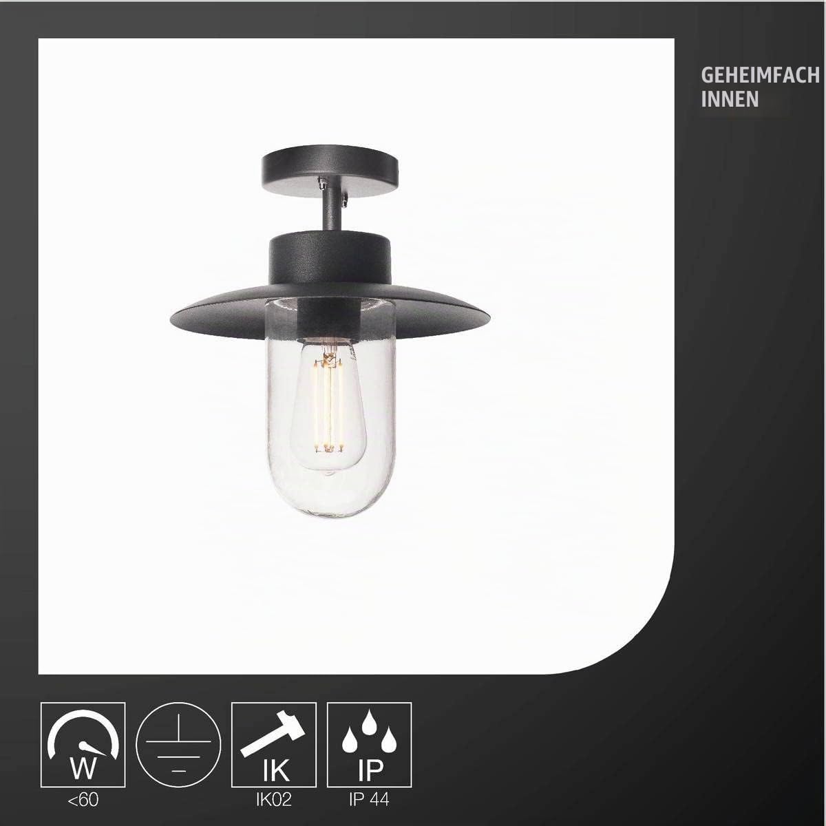 MOLAT E27 Outdoor Deckenleuchte, anthrazit