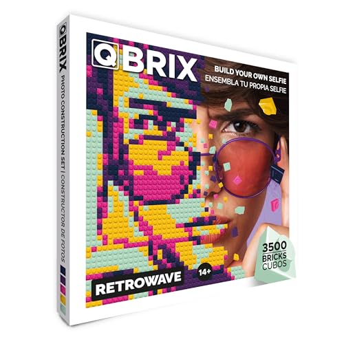 QBRIX Retrowave- Set di costruzione Kit Mosaico di Foto, Regalo personalizzato, Personalizzazione, Kit foto, Set, Pixel Art Arte Set di costruzione per foto