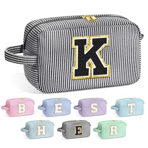 Image of YOOLIFE Gifts for Women Teen Girls Kids - Initial Makeup Bag Cosmetic Case Toiletry Pouch, Birthday Gifts for Women Friends Sister Teacher, Black K