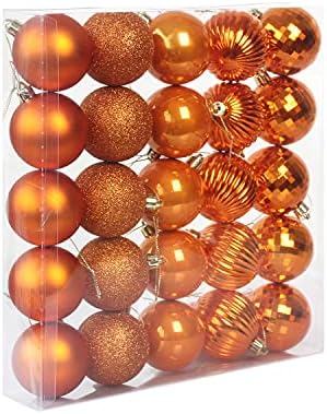 Christmas Ball Ornaments, 25 Pcs Christmas Tree Decoration Hanging Balls, Christmas Wedding Party Decorations 5 Finishes 1.57 Inch Balls (40mm Christmas Ornaments) Orange Christmas Balls