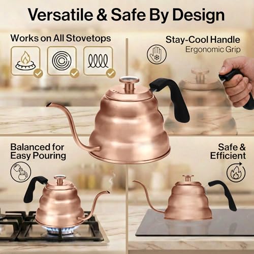 Image of Barista Warrior Gooseneck Kettle, 1L Pour Over Kettle, Copper