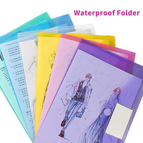 11 Pack Plastic Poly Filing Envelopes, Clear Document Folders US Letter A4 Size File Envelopes with Label Pocket & Paste Button for School Home Work Office Organization, 6 Assorted image 5