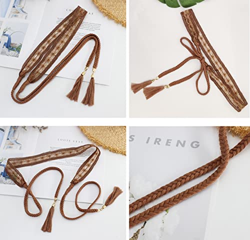 Women Girls Braided Knotted Waist Belt Skinny Mixed Color Rope Exotic Chain Tassel for Dress Skirt4