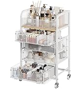 Hongtamoya Makeup Cart Organizer with 4 Drawers, Large Floor Skincare Organizers, Vanity Storage ...