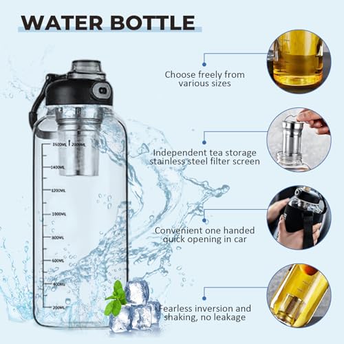 Botella de agua de vidrio de 64 onzas con infusor de té y funda 4