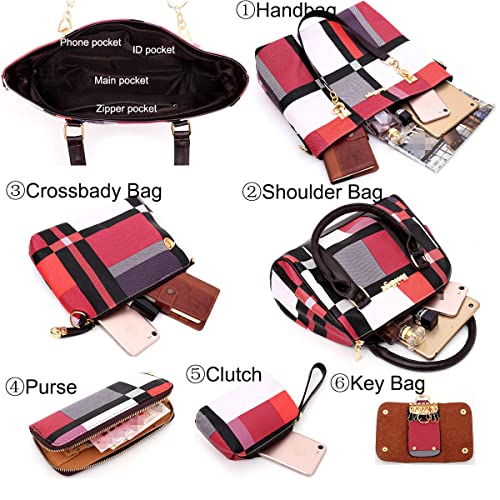 Bolso de mano para mujer YOUNXSL, conjunto de 6 piezas: bolso de hombro, bandolera, cartera, clutch y bolso para llaves, estilo satchel y tote con asa superior miniatura 5