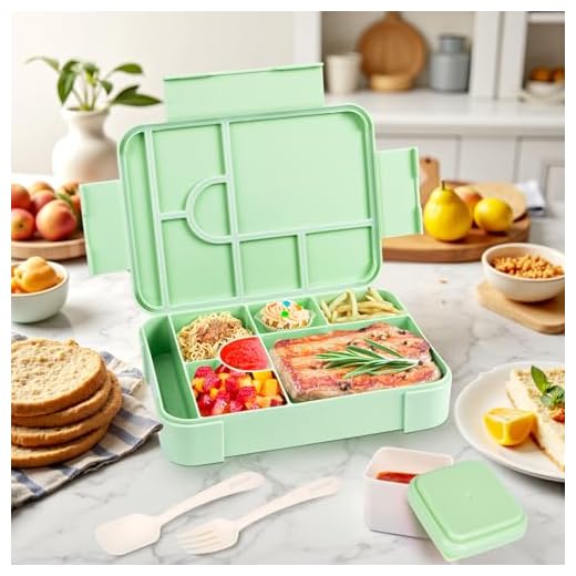 Bento Lunch Box, 1330ML Leak-Proof Bento Box for Adults, Food Container with 6 Compartments and Cutlery Set, BPA Free Snack Box for Office Microwave Dishwasher Safe
