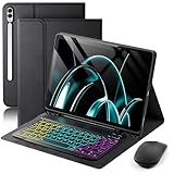 Case Keyboard for Samsung Galaxy Tab S11 Ultra / S10 Ultra / S9 Ultra / S8 Ultra 14.6 inch Cover - 7 Color Rainbow Change Backlit Detachable Magnetic Keyboard with S Pen Holder with Mouse - Black