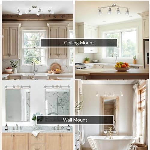 Image of 4-Light Track Lighting Kit, Brushed Nickel Flush Mount Ceiling Light Fixture with Frosted Glass Shades, Foldable Arms with E26 Adjustable Heads Spotlight, ETL Listed (35.6 inch)