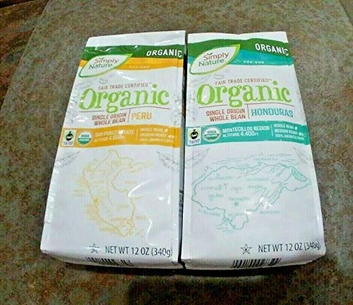 Simply Nature Organic Whole Bean Medium Rost Coffee Peru & Honduras 12oz(2 Pack)
