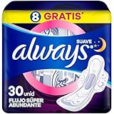 Always Suave Nocturna Toallas Femeninas, 30 Unidades
