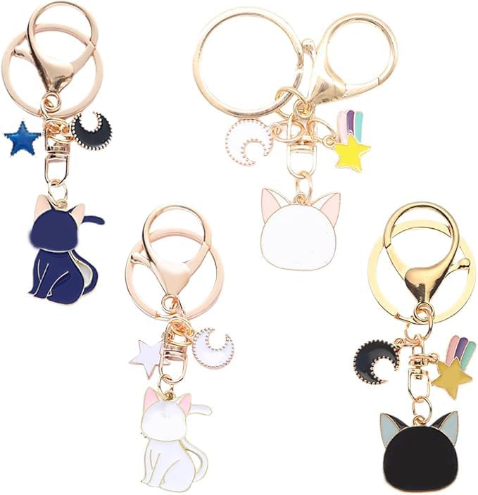 ZGCXRTO Llavero Gato Moon,4 Piezas Llavero Gato Mágico De Dibujos Animados Kawaii Lindo Gato Pentagrama Colgante Llavero Parejas Para Mujeres Adolescentes Niñas Amantes De Los Gatos
