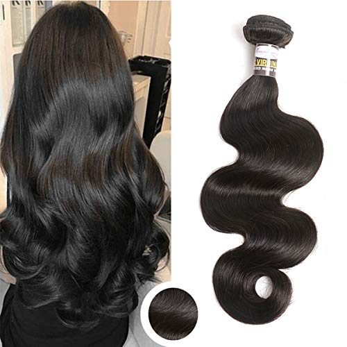 PLADIO Brazilian Body Wave One Bundle 16inch Unprocessed Human Hair Extension Hair Weave Weft Natural Black